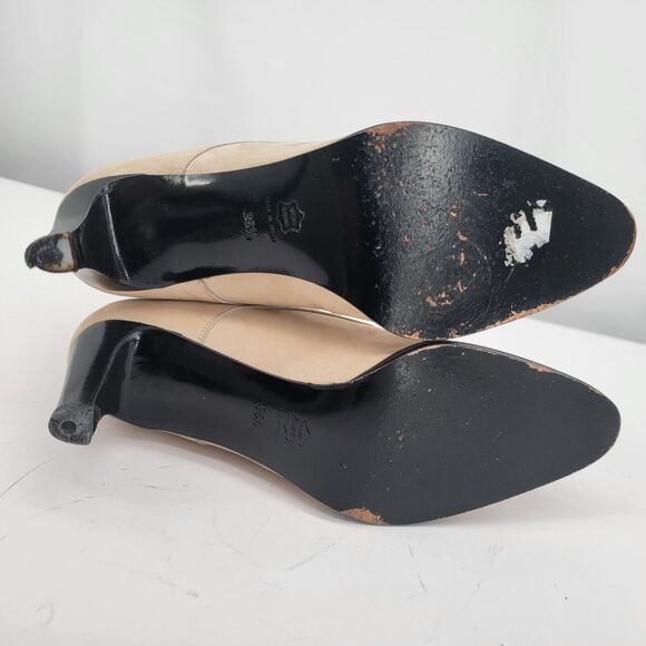 Moschino Size 6.5 Suede Leather Lace Up Bootie Cream Ankle Boots Pointed Toe - Picture 6 of 12